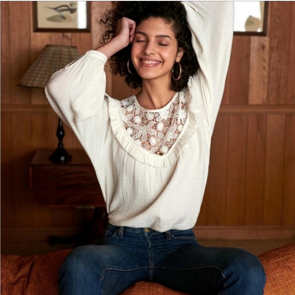 Sezane White Lace Blouse
